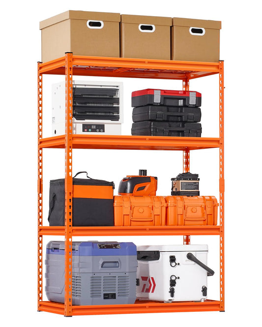 Opslagplanken – Opbergrek, Garagerek, Stellingkast, Metalen Rek – Oranje, Verstelbare Planken, 1088 Kg Draagvermogen