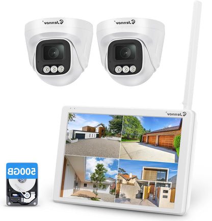 5MP Bewakingscameraset – Beveiligingscamera – Toezichtcamera – Buitencamera – WiFi Camera – 10" Monitor – 2 Draadloze Camera’s – AI Persoonherkenning & Geluid-Licht Alarm