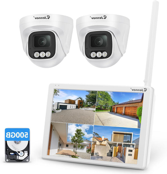 5MP Bewakingscameraset – Beveiligingscamera – Toezichtcamera – Buitencamera – WiFi Camera – 10" Monitor – 2 Draadloze Camera’s – AI Persoonherkenning & Geluid-Licht Alarm