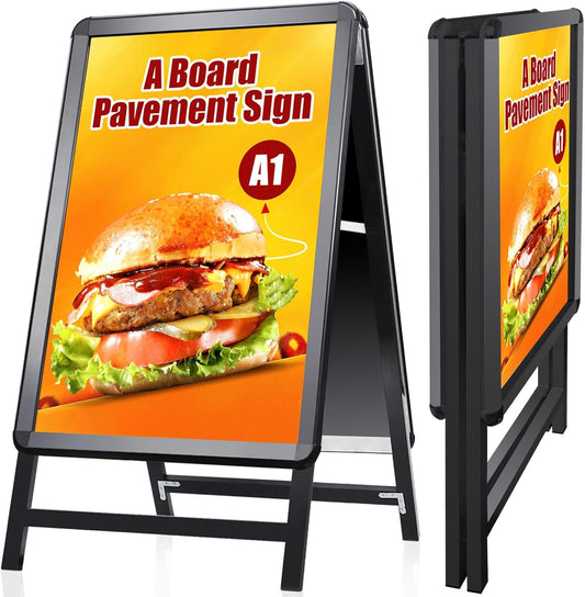 A Board Bestrating Sign Frame - A1 Dubbelzijdig Bestrating Board met Aluminium Snap Frame Sign Stand voor Outdoor Heavy Duty Poster Menu Stand Reclame Display Stand, Zwart