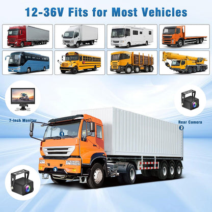 Achteruitrijcamerasysteem met dubbele achteruitrijcamera, 7 inch monitor 2 split-beeldscherm, waterdicht, nachtzicht HD, achteruitrijcamera's auto voor vrachtwagen, camper, trailer, auto, 12 V