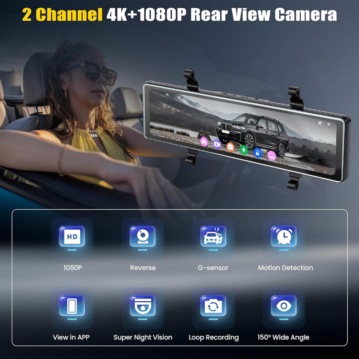 Dashcam Voor En Achter – Autocamera – Auto Dashcam – Dubbele Dashcam – Camera Voor Auto – 11,26 Inch IPS-Touchscreen – 4K+1080P Voor- En Achteropname Met GPS