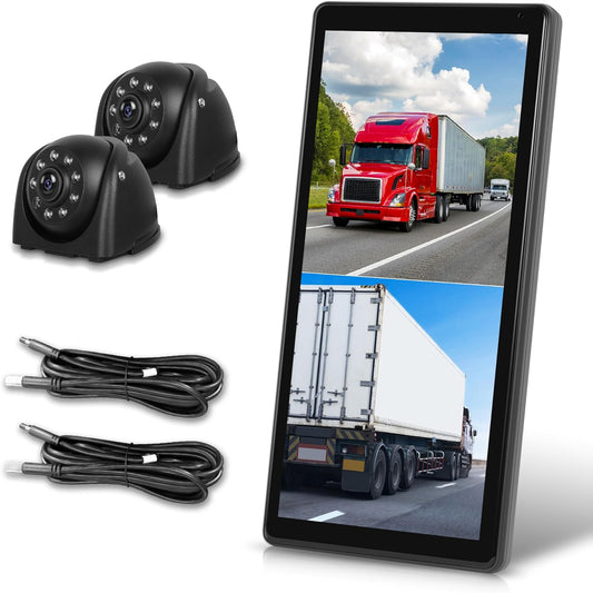 Mirror Dashcam with 2 Rear View Cameras, Truck Rearview Mirror with Vertical Screen for Truck Bus, 10.36 Inch Touch Screen Monitor with BSD Systems/DVR/Walk Recording, IP67 Waterproof - QUORE