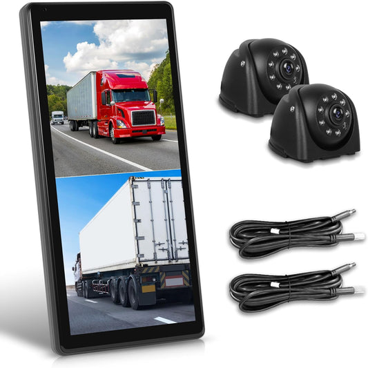 Spiegel-dashcam met 2 achteruitrijcamera's, vrachtwagen achteruitkijkspiegel met verticaal scherm voor vrachtwagen bus, 10,36 inch touchscreen-monitor met BSD-systemen/DVR/loopopname, IP67 waterdicht