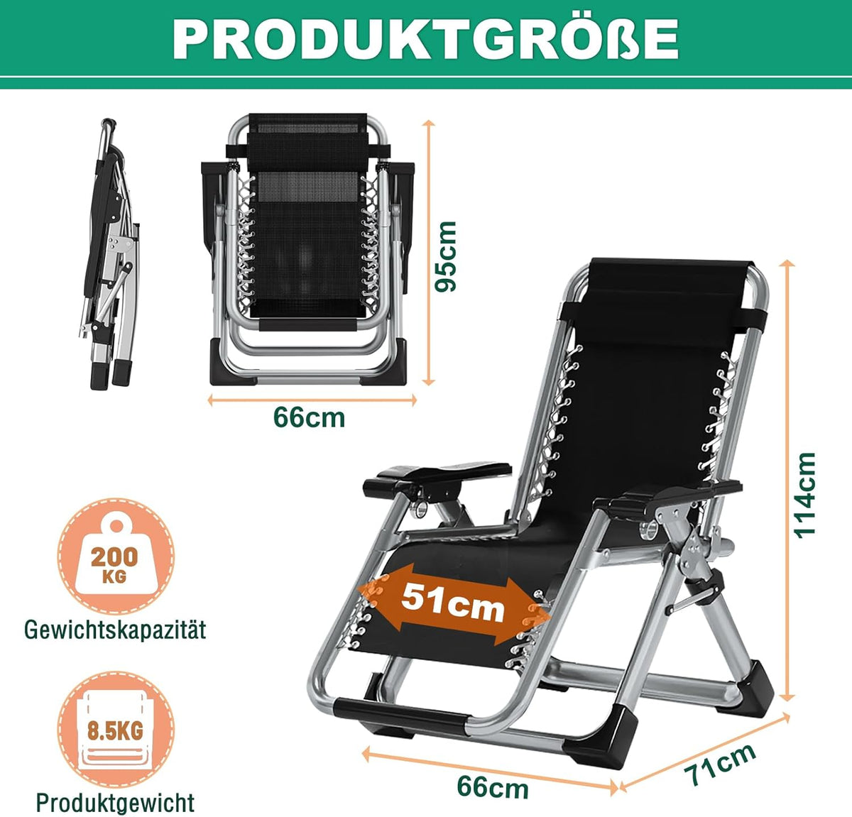 Ligstoel – Ligstoel Lounger – Tuinstoel – Relaxstoel – Opvouwbaar – Verstelbaar 90°-170° – Carbonstaal Frame – Inclusief Kussen en Zijzak