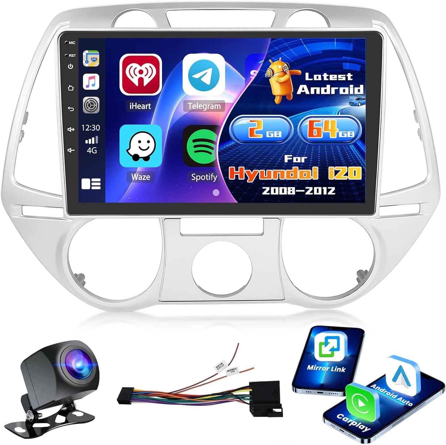 Autoradio Hyundai i20 – Multimediasysteem – Navigatiesysteem – DAB+ Radio – Touchscreen Autoradio – 9 Inch Scherm – Android 13 Met Wireless CarPlay & Achteruitrijcamera