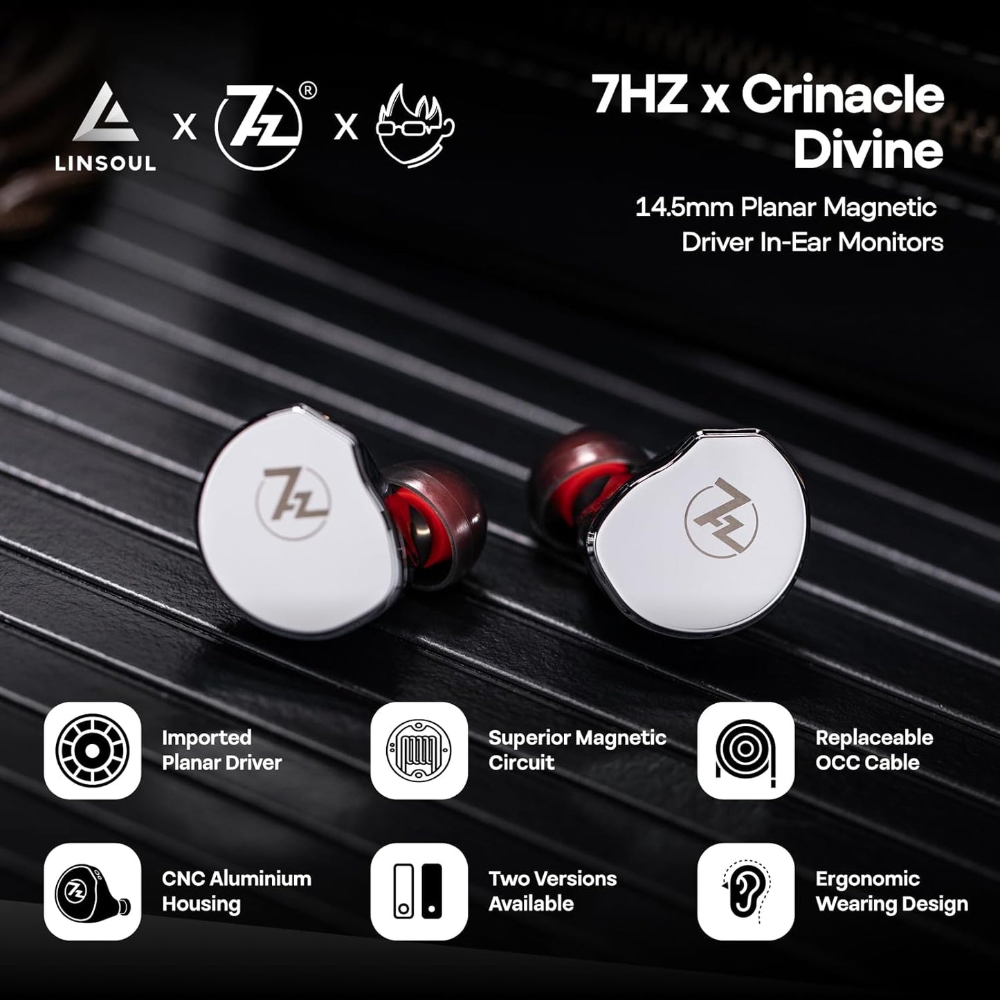 Linsoul 7Hz x Crinacle: Diablo/Divine In Ear Monitor,Hoofdtelefoon met 14,5 mm Planar Magnetische Drivers,IEM HiFi met Afneembare 2pin Monokristallijne Koperen Kabel voor Audiofielen (Divine, Zilver)