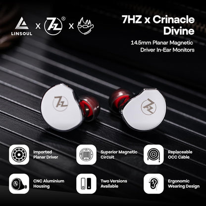 Linsoul 7Hz x Crinacle: Diablo/Divine In Ear Monitor,Hoofdtelefoon met 14,5 mm Planar Magnetische Drivers,IEM HiFi met Afneembare 2pin Monokristallijne Koperen Kabel voor Audiofielen (Divine, Zilver)