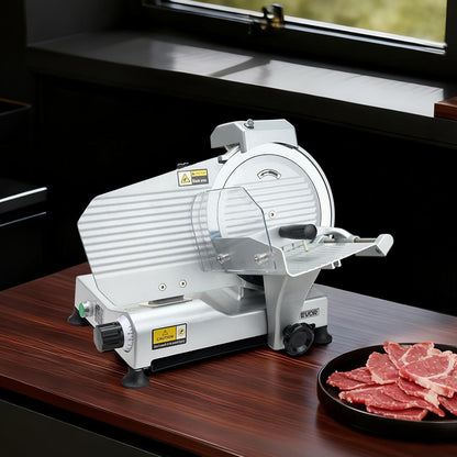 VEVOR Commerciële Vleessnijder, 25,4 cm (10 inch), 320 W voedselsnijder met SUS420-lemmet, instelbare dikte van 0 tot 10 mm, voor bevroren vlees, ham