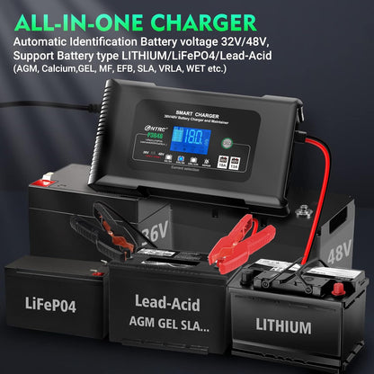 Acculader – Autoaccu Lader – Druppellader – Onderhoudslader – Batterijlader – Slimme Snelle Oplader – 9-Traps Ontzwaveling – 36V 18A & 48V 13A Laadvermogen