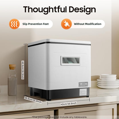 Dishwasher Kitchenette, 220 V, Mini Dishwasher without Water Connection, Stainless Steel, Table Dishwasher for Small Kitchens, 60 Litres, White