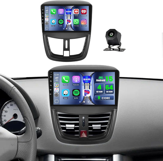 Hikity 8 Core 4 64G Android 15 Autoradio voor Peugeot 207 2009-2013 Radio Wireless CarPlay Android Auto Kit Handsfree Bluetooth 9" Display GPS WiFi DSP FM RDS