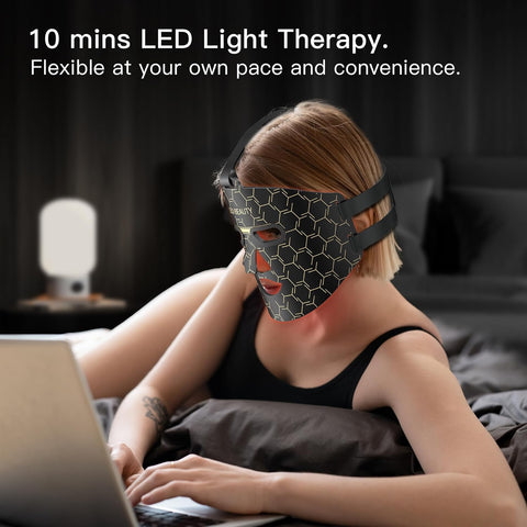 Lichttherapie - Rood Licht Therapie - LED-Therapie - LED-masker - Nabij-Infrarood Roodlicht - voor Gezicht - Flexibel Siliconen Lichttherapiemasker - voor Thuis - Gezichtsmaskers - Huidverzorging - Zwart