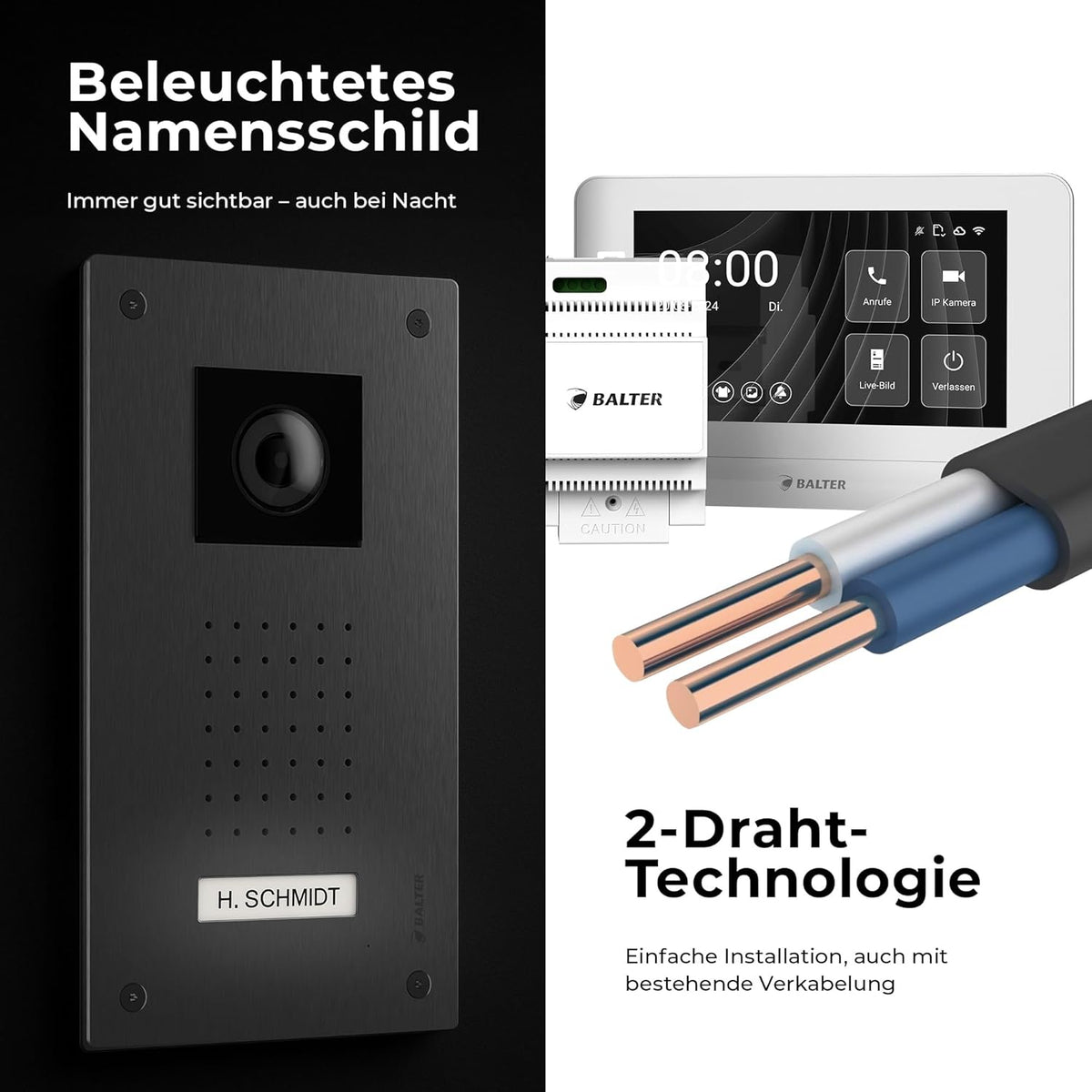 Entri Video deurintercomsysteem, inbouwdeurbel met camera, smartphone-app, 1 familiehuis, videodeurbel, 2 x 7 inch HD-monitor, Full HD-camera, intercom met deuropener en bel, 2 draden
