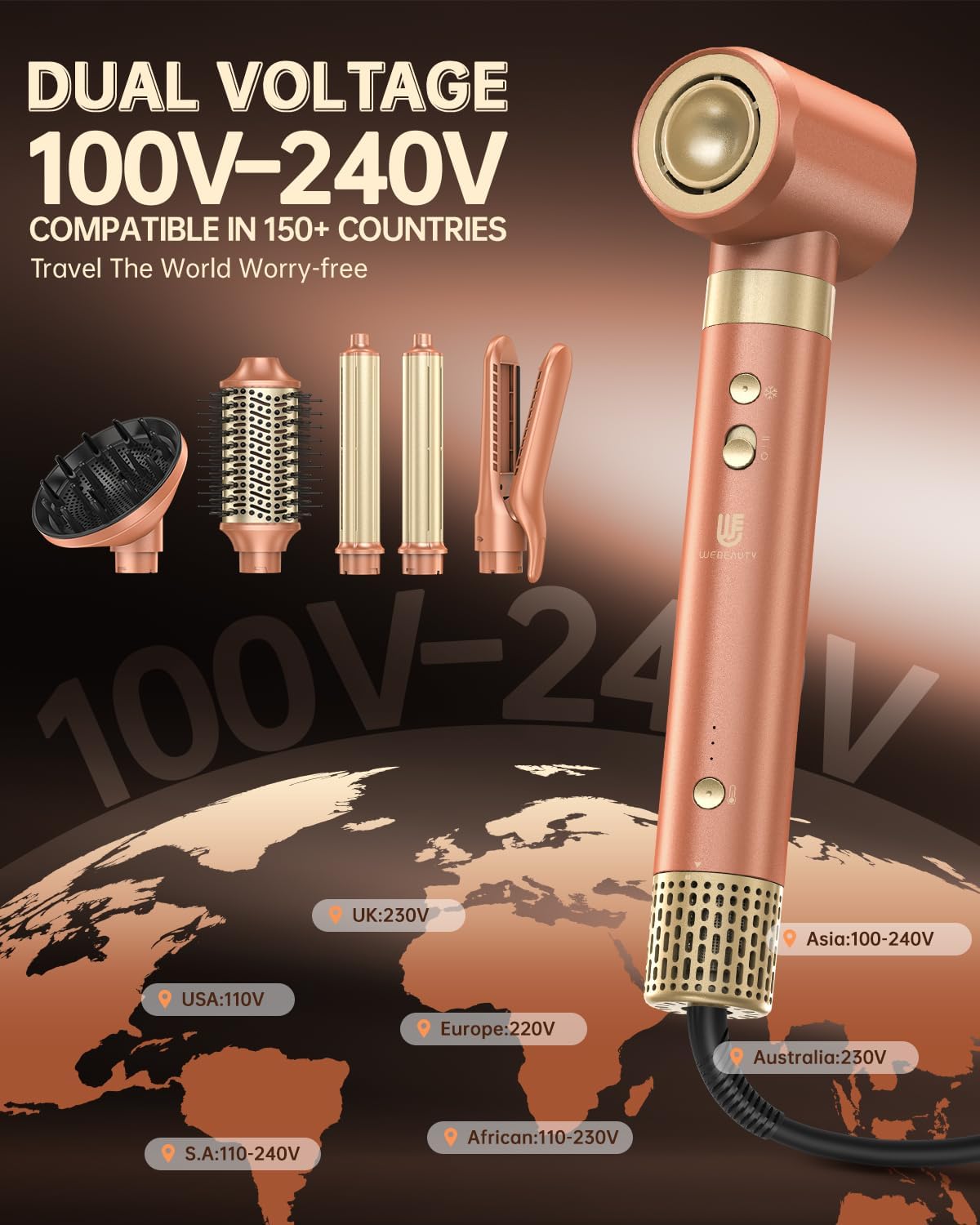 Airstyler 7-in-1 Mokka – Multistyler – Föhnborstel – Warmeluchtborstel – Automatische Krultang – 110.000 Omw/Min – 30 M/S