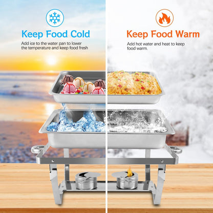 Snowtaros Chafing Dish-set, warmhoudcontainers voor gerechten, 9 liter, roestvrij staal, warmhoudcontainer, eten, voedselverwarmer voor buffet, feesten, bruiloften (4 stuks, 4 x GN 1/1)