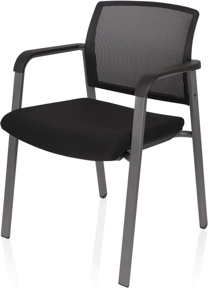 hjh OFFICE 738105 bezoekersstoel Meet stof/net zwart gevoerde stoel met armleuningen, stapelbare conferentiestoel