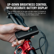 Fietslamp - Fietslicht - Dual Fietsverlichting - Draadloze Fietskoplamp - 2000Lm - 170m Lichtsterkte - LED - IPX6 Waterdichte - met Spotlight Intelligente - Lichtsensor - Schoksensor - Type-C Opladen - 6700 mAh - 4.9 x 3.2 x 9.9 cm - Zwart