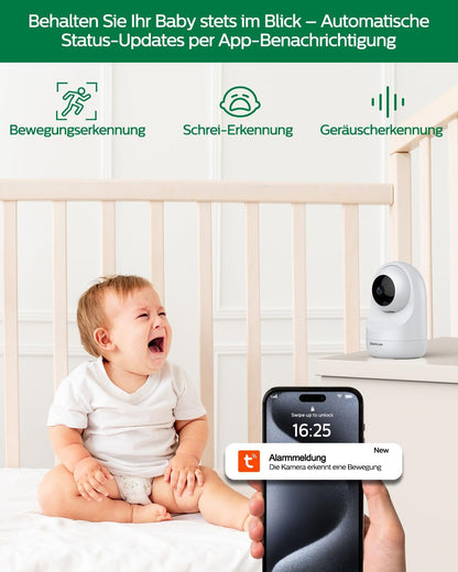 2K/3MP Babyfoon met Camera en App, 5,5 Inch Scherm, Bewegings- en Geluidsdetectie, Wifi, 4X Zoom, 4000mAh Accu, PTZ 355° Draaibaar, VOX-Modus, Nachtzicht, 2-Weg Audio, Temperatuuraanduiding