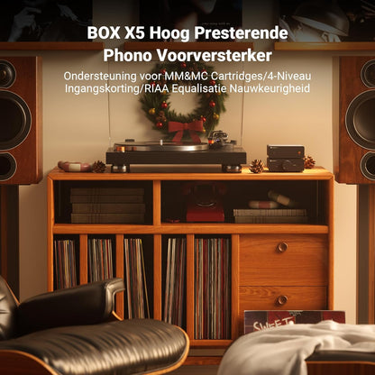 Fosi Audio BOX X5 Phono Voorversterker voor Draaitafel, voor MM & MC Cartridge Draaitafel/Phonograaf Platenspeler/Actieve Luidsprekers, 4-Level Instelbare Versterking 38/48/56/66 dB met RCA Uitgang