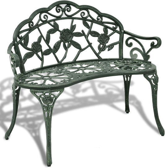 Garden Bench Made of Cast Aluminium Green 100 x 54 x 80 cm Patio Bench Garden Bench - QUORE