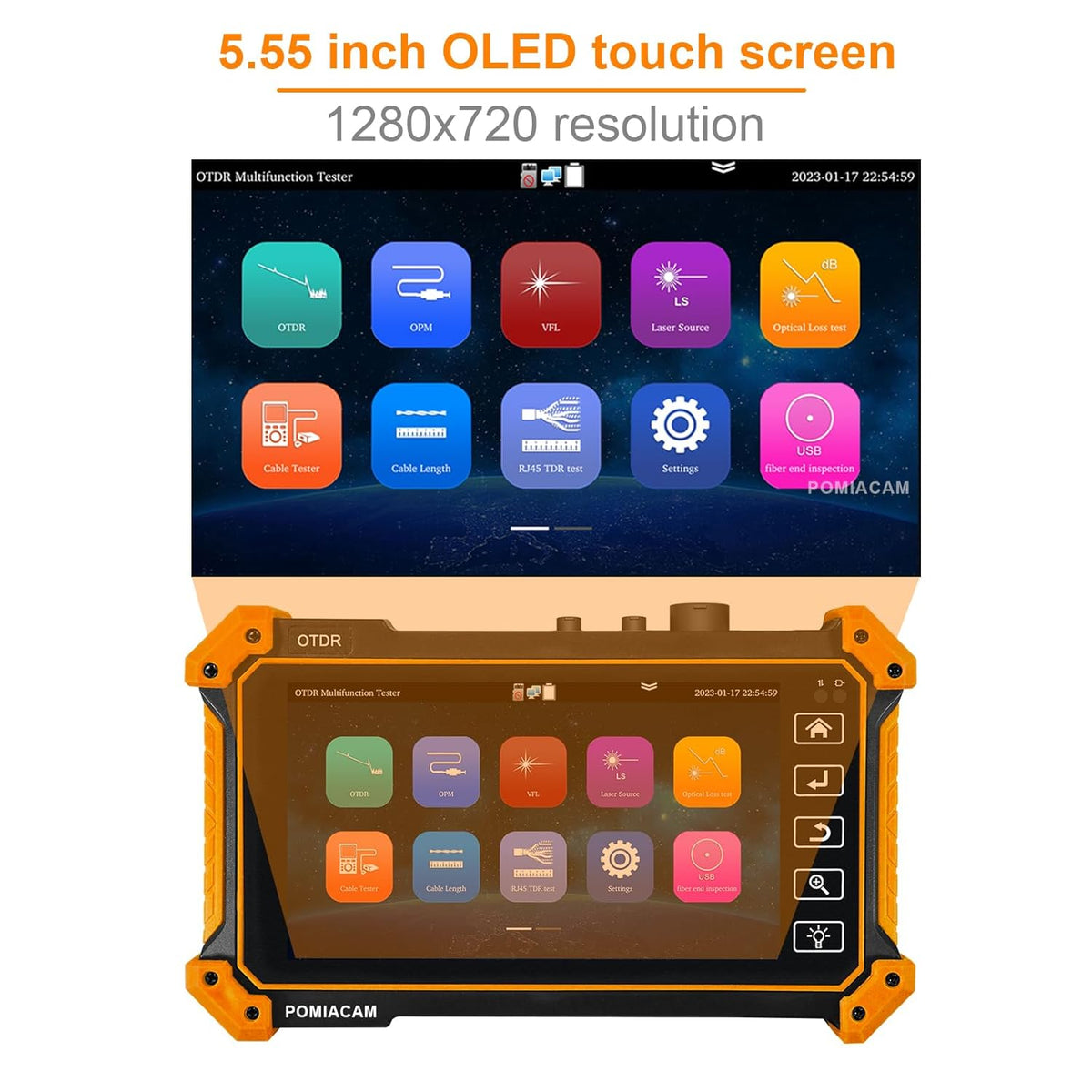 OTDR Vezel Optische Tester MOT-51C 1310/1550nm 26/24dB 5.5 "OLED Touchscreen Ingebouwde VFL OPM LS (Lichtbron) OLT (Optische Verlies Test) Gebeurteniskaart
