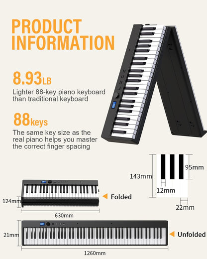 Opvouwbare 88-Toetsen Piano Toetsenbord – Keyboard – Digitale Piano – Elektrische Piano – Draagbare Piano – Semi-Gewogen Toetsen, Bluetooth & MIDI, Inclusief Sustainpedaal
