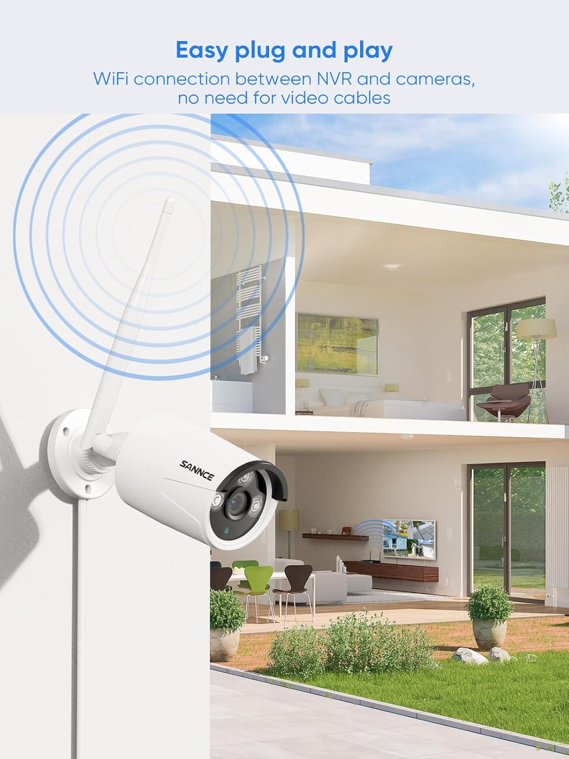 SANNCE AI Human Detection Wifi-bewakingscamera, 5 MP, 2 stuks, met audio-opname, IP66 waterdicht, ondersteunt Amazon Alexa