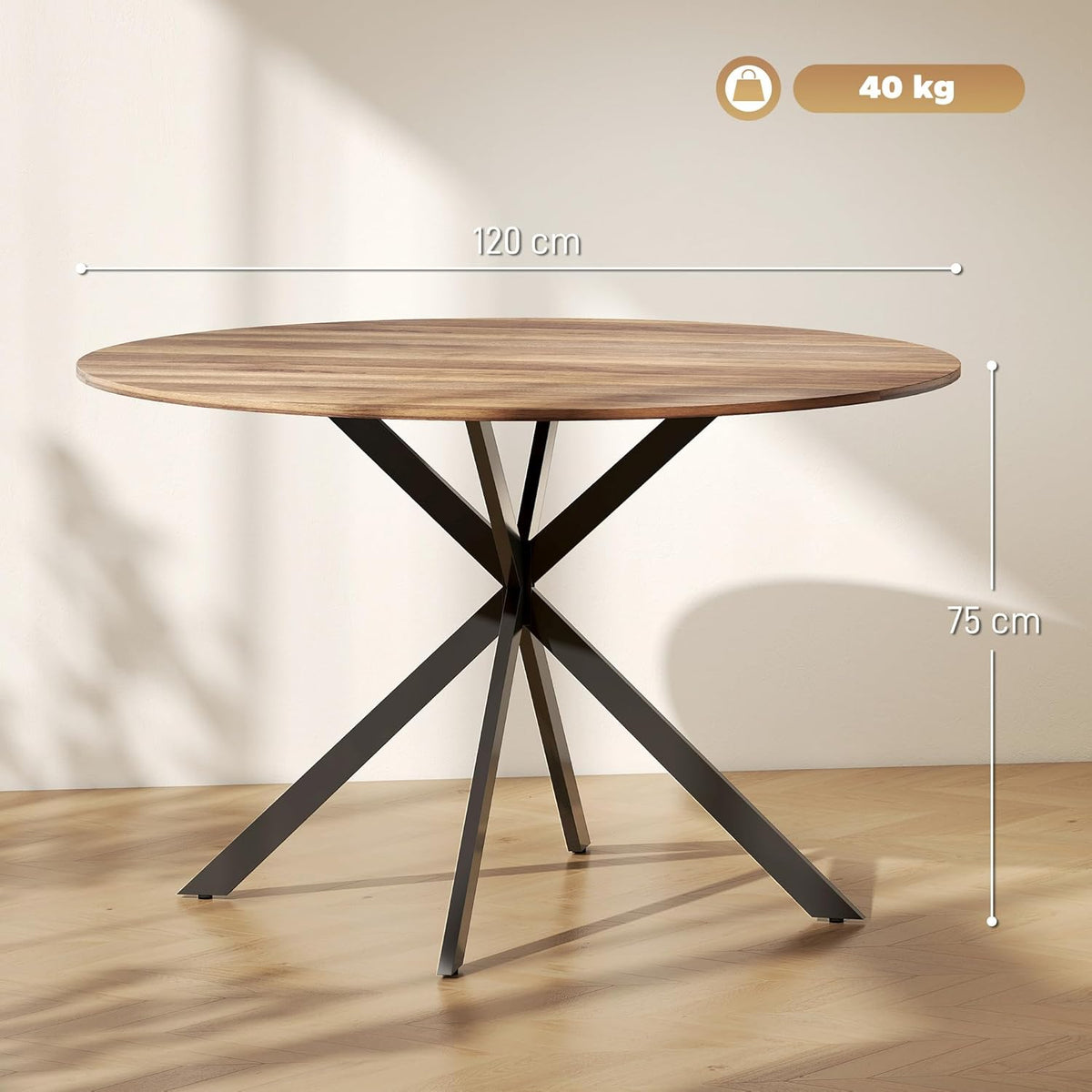 Ronde Eettafel – Industriële Tafel – Keukentafel – Eetkamertafel – Bureautafel – Ø120 cm – Stalen X-Onderstel – Krasbestendig Melamine Blad