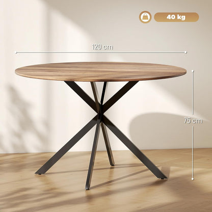 Ronde Eettafel – Industriële Tafel – Keukentafel – Eetkamertafel – Bureautafel – Ø120 cm – Stalen X-Onderstel – Krasbestendig Melamine Blad