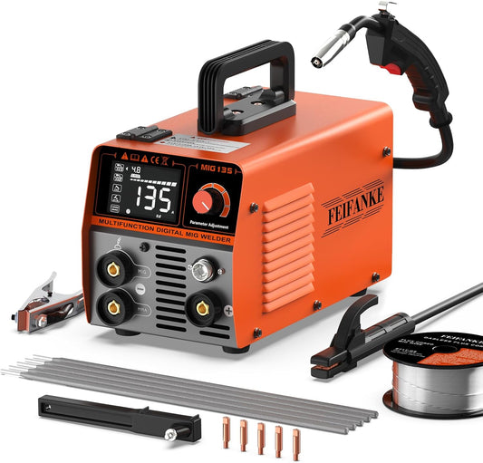 MIG135 Soldering Station Filled Wire, Without Gas, 135 A, 220 V, Electrode Synergy, 3-in-1 MIG/ARC/Lift TIG IGBT Inverter Welding Machine with 1 mm Wire, MIG Welding Gun - QUORE