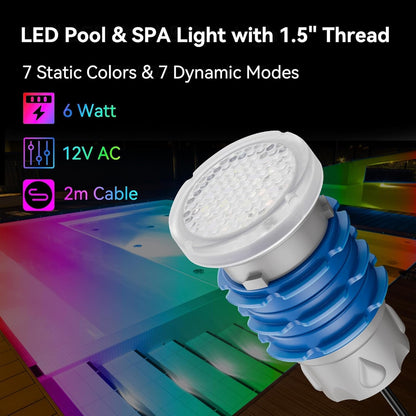LED Zwembadlamp – Onderwaterlamp – Zwembadverlichting – Spa Lamp – Onderwaterverlichting – RGB Multicolor Verlichting – 12V AC, Externe Draad 1 1/2", 6W, Set van 2