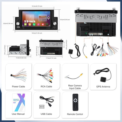 [2 + 64G] SIXWIN Android 13 autoradio 1 DIN met fysieke toetsen, 5,9 inch capacitief touchscreen wifi/GPS/FM/RDS/Bluetooth/SWC