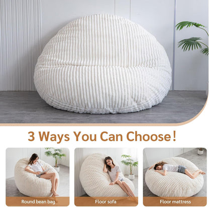 MAXYOYO Huge Bean Bag Bed, Square Bean Bag Chair, Large Faux Fur Sofa and Fluffy Filling for Adults Couples Guests (Corduroy Beige, 150x150cm)