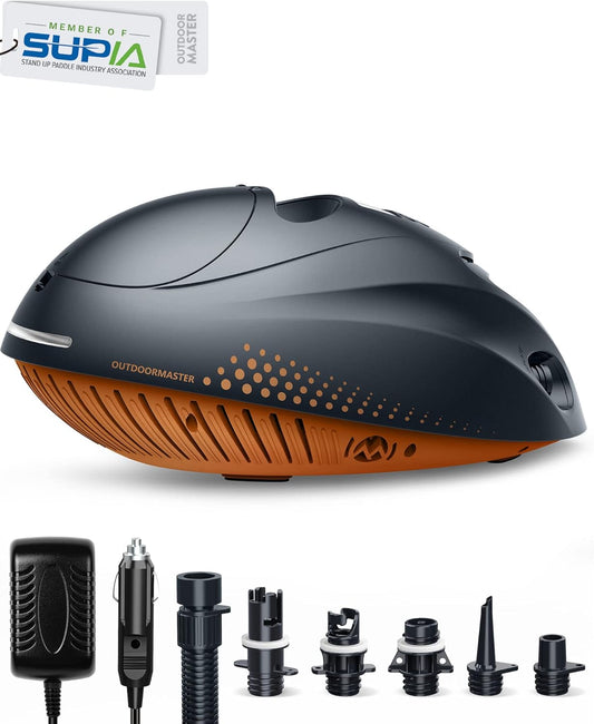 OutdoorMaster 16PSI Hogedruk SUP-luchtpomp met The Whale - Intelligente tweetraps inflatie- en automatische uitschakelfunctie en leegloopfunctie voor opblaasbare stand-up paddleboards