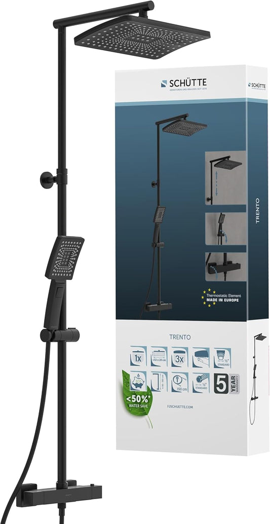 Doucheset – Douche Systeem – Regendouche – Handdouche – Douchekop – Thermostaatkraan – Grote Regendouche 32x20 cm – In Hoogte Verstelbare Handdouche