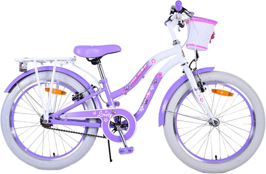 Meisjesfiets voor 6-8 jaar, 20 inch, met mand en bagagedrager, Lovely Fuchsia