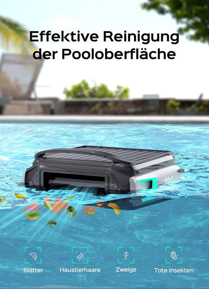 WYBOT F1 Solar Pool Skimmer, zwembadrobot met accu, ultrastil, app-bediening, voor alle zwembaden, zwart-groen (oplader niet inbegrepen, zie speciale aanbieding)