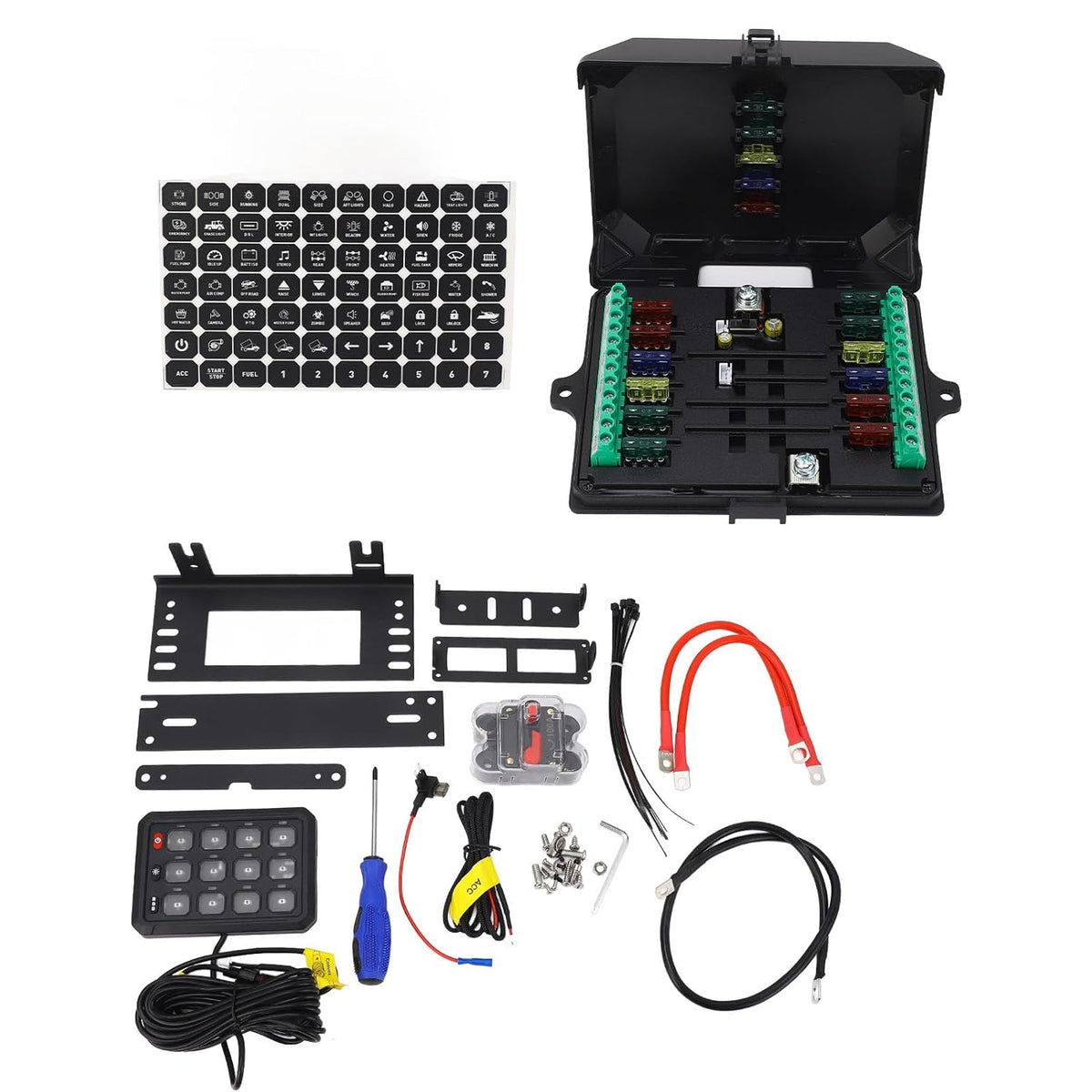 12-voudig Schakelpaneel, 12V 24V Multifunctionele Tuimelschakelaar Momentary Circuit Control Relay System Box voor Truck RV Offroad Marine, Waterdichte