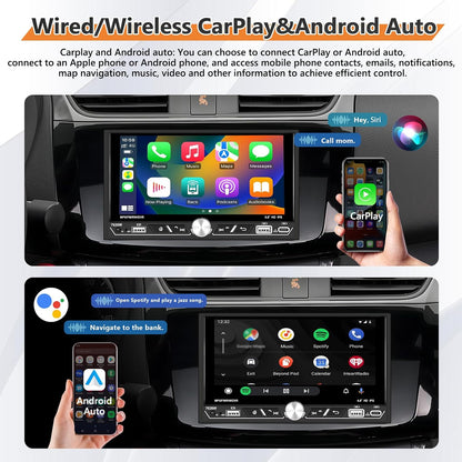 Carplay 2 Din autoradio, 6,8 inch HD touchscreen, bedraad, Android Auto Stereo MP5-speler, ondersteuning Bluetooth/MirrorLink/FM/USB2.0/AUX/opladen/afstandsbediening + achteruitrijcamera