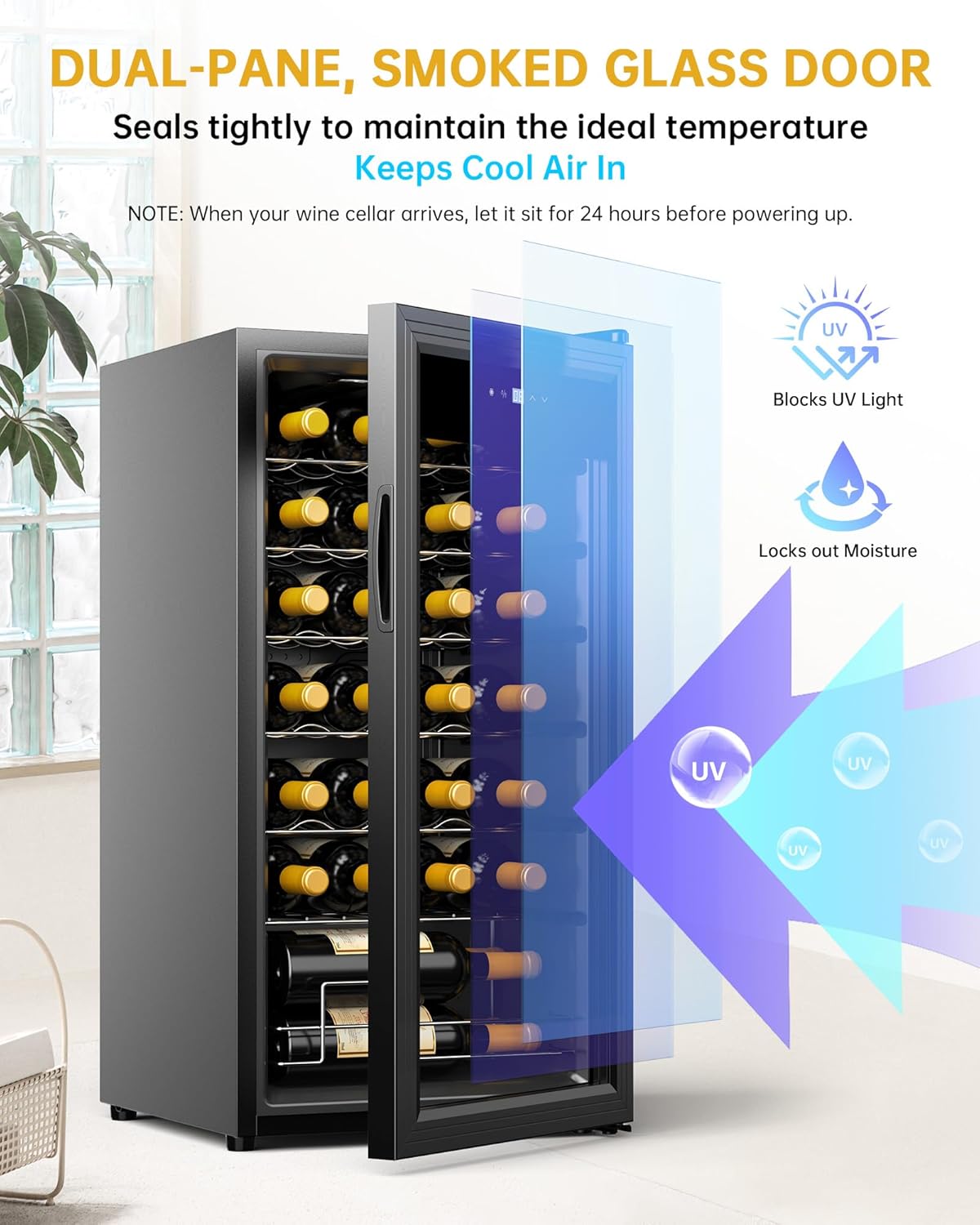 WIE Wijnkoelkast 82 liter 28 flessen 84 cm hoogte vrijstaand 5-18 °C Touch digitale temperatuurinstelling LED binnenverlichting