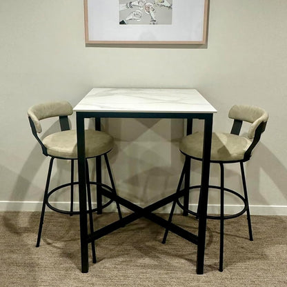 FATIVO Bartafel vierkant gesinterde steen: 70 x 70 cm glanzend wit marmeren staven tafels toonhoogte 105 cm cocktailtafel bar meubels voor thuis keuken ontbijt dineren, pub, coffeeshop, kantoor,