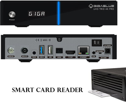 GigaBlue UHD Trio 4K PRO - 1x DVB-S2X MS + 1x DVB-C/T2 Receiver comb. sat., kabel/signaal T2, E2 Linux TV Smart TV Box, riprod. multimed, radio. PVR, 1200Mbps WiFi, HTS