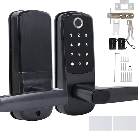 Slim deurslot, vingerafdruk wachtwoord deurslot wifi elektronisch touchscreen slot met handvat, 5 manieren om te ontgrendelen, ondersteuning voor spraakbesturing