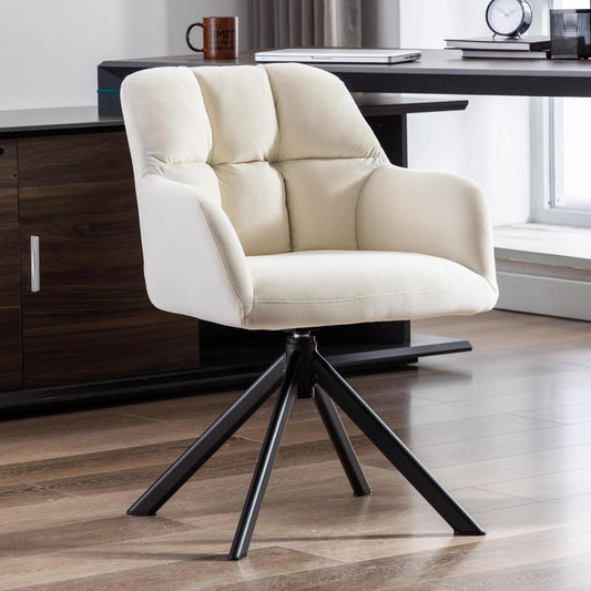 chairus Office Chair Velvet Armchair Upholstered Home Office Living Room 360° Rotatable Tub Chair Task Chair with Metal Legs (White (Metal Legs)) - QUORE