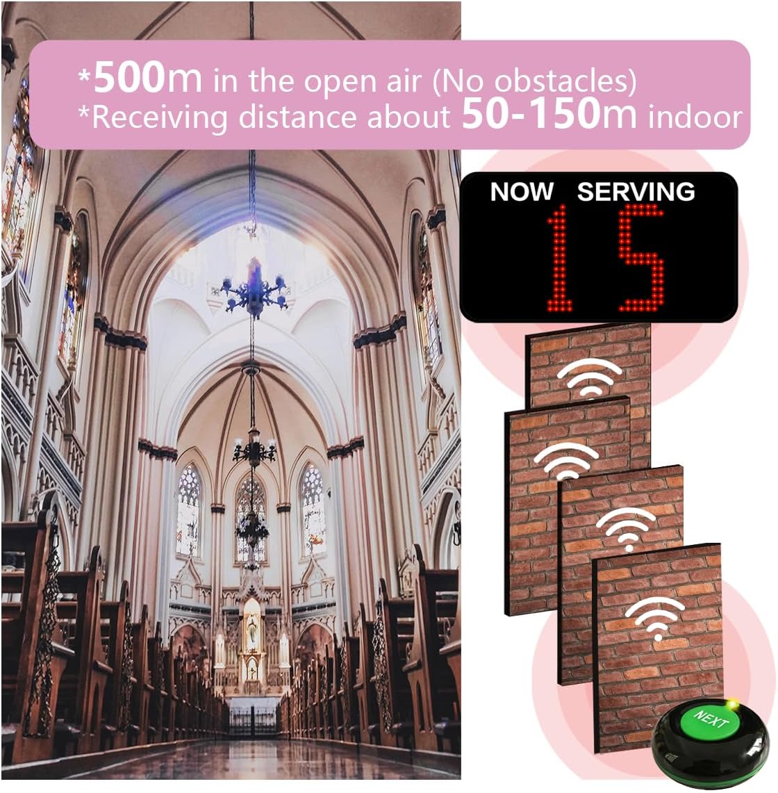 Wireless Calling System Pager System Restaurant Buzzer Pager With 1 Display and 1 Call Buttons Waiting in Line Queue Management for Restaurant/Bank/Hospital/Church - QUORE