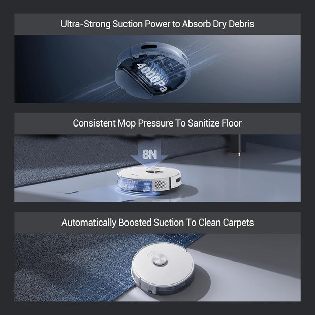 Robotstofzuiger - met Dweilfunctie - 4000Pa - 300m² - Navigatie - Routeplanning - LDS - LiDAR - Alexa - APP - Nauwkeurige - Gepersonaliseerde Reiniging - Ideale voor Tapijten - Wit
