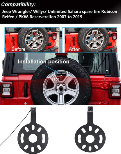 HD Derde Dak Top Mount Remlamp Omgekeerde Achteruitblik Backup Camera Hoek afstand Verstelbare IR Nachtzicht voor Jeep Wrangler/Willys/Onbeperkt Sahara Spare Tire Rubicon, Reversing Camera+7"monitor