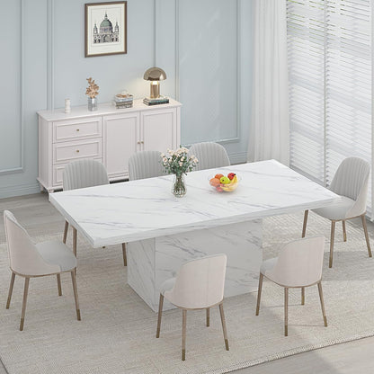 Eettafel – Keukentafel – Eetkamertafel – Tafel – Witte Tafel – Kunstmarmeren Blad – Industriële Houten Onderstel – 180 x 80 cm – Geschikt Voor 6-8 Personen