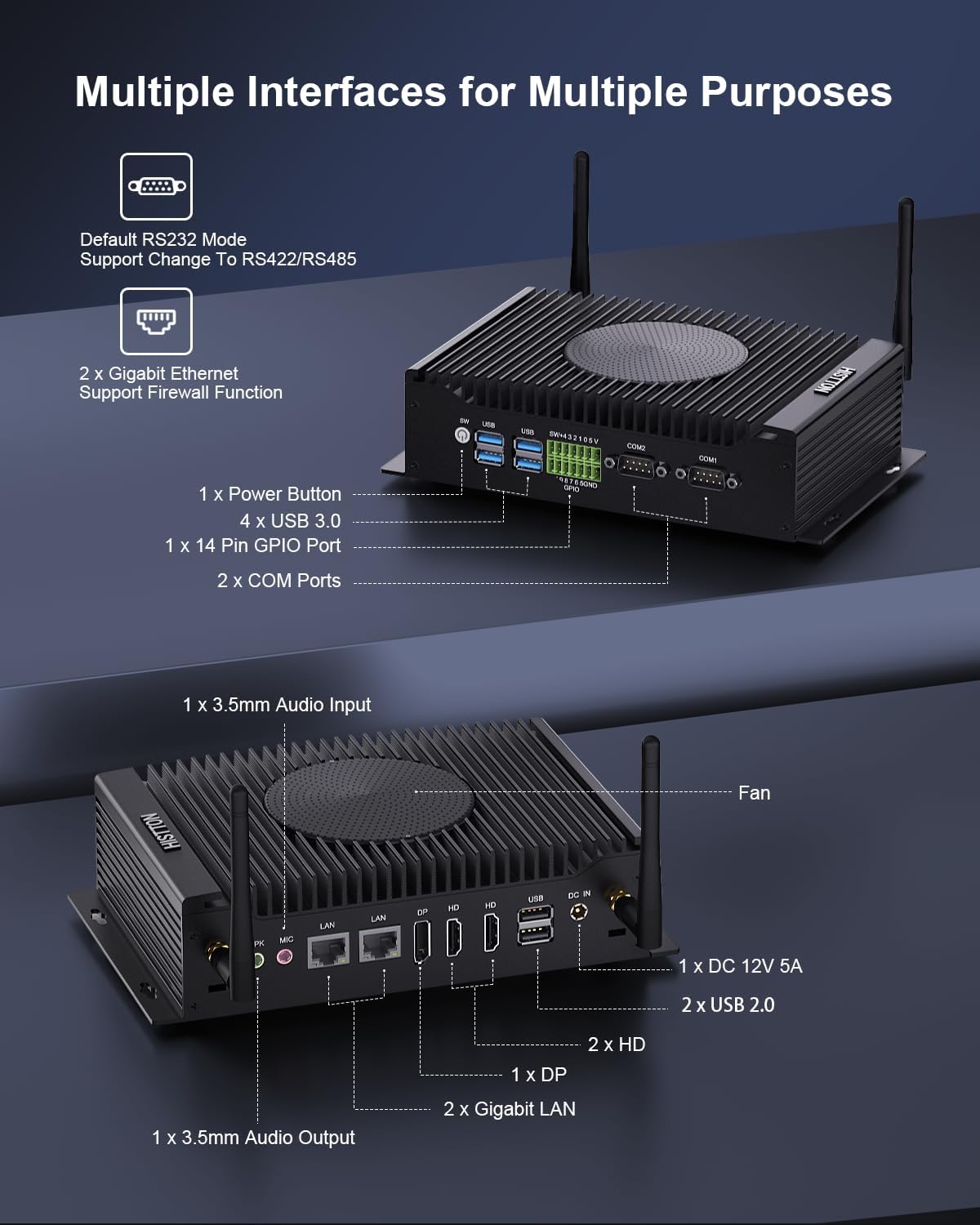 HISTTON Industriële Mini PC Windows 11 Pro, Core i5-10210U, DDR4 16GB 512GB M.2 SSD, Minicomputers Dual HD+DP 4K Triple Display, WiFi5/BT4.2/USB3.0/RS232/485COM, Mini Desktop Ondersteuning Linux